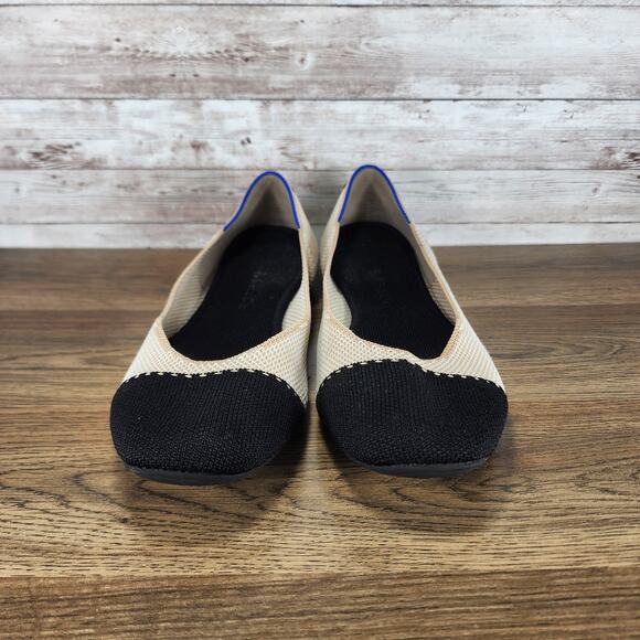 Rothy’s Womens The Square Tuxedo Cap Toe Ballet Flats Black Beige size 10 - Picture 4 of 12